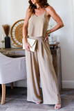 Casual Daily Solid Color Pocket Ruched V Neck Sleeveless Two Pieces