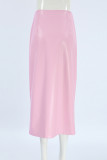 Elegant Solid Color Slit Zipper Straight High Waist Solid Color Bottoms