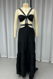 Sexy Solid Hollowed Out Backless V Neck Irregular Dresses