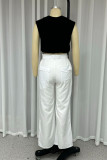 Casual Solid Color Ripped Pocket Turndown Collar Sleeveless Two Pieces