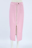 Elegant Solid Color Slit Zipper Straight High Waist Solid Color Bottoms