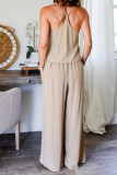 Casual Daily Solid Color Pocket Ruched V Neck Sleeveless Two Pieces