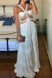 Sexy Solid Hollowed Out Backless V Neck Irregular Dresses