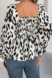 Casual Leopard Print Patchwork Stringy Selvedge Contrast Square Neck Tops