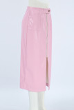 Elegant Solid Color Slit Zipper Straight High Waist Solid Color Bottoms