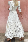 Elegant Solid Color Lace Patchwork Half A Turtleneck Waist Skirt Dresses