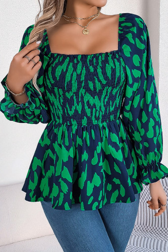 Casual Leopard Print Patchwork Stringy Selvedge Contrast Square Neck Tops