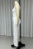 Casual Street Solid Color Pocket Zipper O Neck Sleeveless Two Pieces