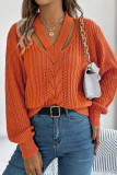 Casual Solid Color Hollow Out Weave V Neck Tops