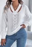 Casual Solid Color Hollow Out Weave V Neck Tops