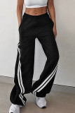 Street Sportswear Striped Print Pocket Patchwork Contrast Loose High Waist Patchwork Bottoms