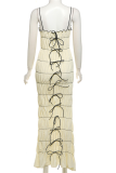 Sexy Solid Color Lace Up Contrast V Neck Long Dresses