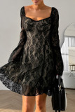 Sexy Solid Color Lace Square Neck Lace Dress Dresses