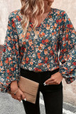 Elegant Flowers Contrast V Neck Tops