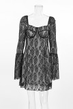 Sexy Solid Color Lace Square Neck Lace Dress Dresses