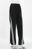 Street Sportswear Striped Print Pocket Patchwork Contrast Loose High Waist Patchwork Bottoms