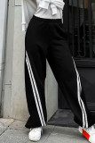 Street Sportswear Striped Print Pocket Patchwork Contrast Loose High Waist Patchwork Bottoms