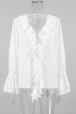 Elegant Solid Color Ruffle V Neck Tops