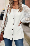 Casual Solid Color Lace Buttons V Neck Tops