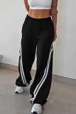 Street Sportswear Striped Print Pocket Patchwork Contrast Loose High Waist Patchwork Bottoms