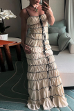 Sexy Solid Color Lace Up Contrast V Neck Long Dresses