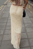 Sexy Solid Color Lace Fishtail Regular High Waist Solid Color Bottoms(Detachable two-piece)