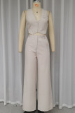 Casual Solid Color Pocket Buttons V Neck Sleeveless Two Pieces