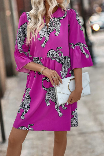 Casual Street Animal Print Buttons Contrast V Neck A Line Dresses
