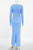 Street Elegant Solid Color Potholes O Neck One Step Skirt Dresses(fake two pieces)