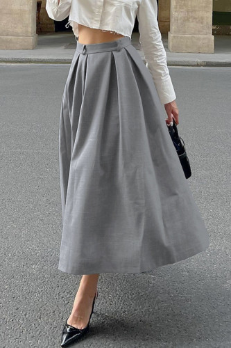 Street Elegant Solid Color Buttons Ruched Loose High Waist Type A Solid Color Bottoms