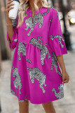 Casual Street Animal Print Buttons Contrast V Neck A Line Dresses