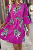 Casual Street Animal Print Buttons Contrast V Neck A Line Dresses
