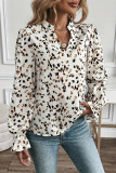 Casual Leopard Print Contrast V Neck Tops
