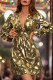 Party Elegant Bronzing Pattern Contrast V Neck Waist Skirt Dresses