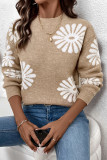 Casual Flowers Weave Contrast O Neck Tops