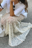 Sexy Solid Color Lace Fishtail Regular High Waist Solid Color Bottoms(Detachable two-piece)