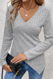 Casual Solid Color Irregular Potholes V Neck Tops
