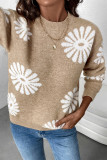 Casual Flowers Weave Contrast O Neck Tops
