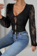 Sexy Solid Color Lace Lace Up See-Through V Neck Skinny Rompers