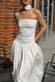 Sexy Solid Color Ruched Flowers Strapless Strapless Dresses