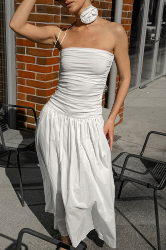 Sexy Solid Color Ruched Flowers Strapless Strapless Dresses