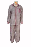 Casual Plaid Draw String Pocket Contrast Turndown Collar Long Sleeve Two Pieces