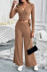Casual Solid Color Lace Up Potholes V Neck Long Sleeve Two Pieces