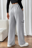 Casual Sportswear Solid Color Draw String Pocket Loose High Waist Straight Solid Color Bottoms