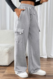 Casual Sportswear Solid Color Draw String Pocket Loose High Waist Straight Solid Color Bottoms