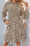 Daily Elegant Flowers Pocket Lace Up Flounce O Neck A Line Dresses