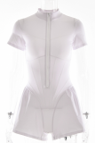 Sexy Solid Color Zipper Mandarin Collar Regular Rompers