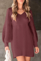 Casual Solid Color Weave O Neck Long Sleeve Dresses