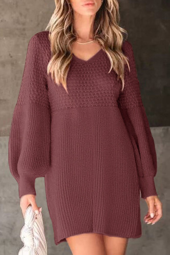 Casual Solid Color Weave O Neck Long Sleeve Dresses
