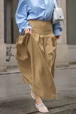 Street Elegant Solid Color Patchwork Pleated High Waist Type A Solid Color Bottoms